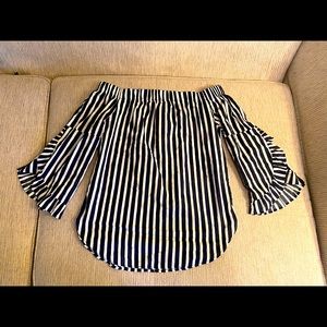 Off shoulder striped blouse.